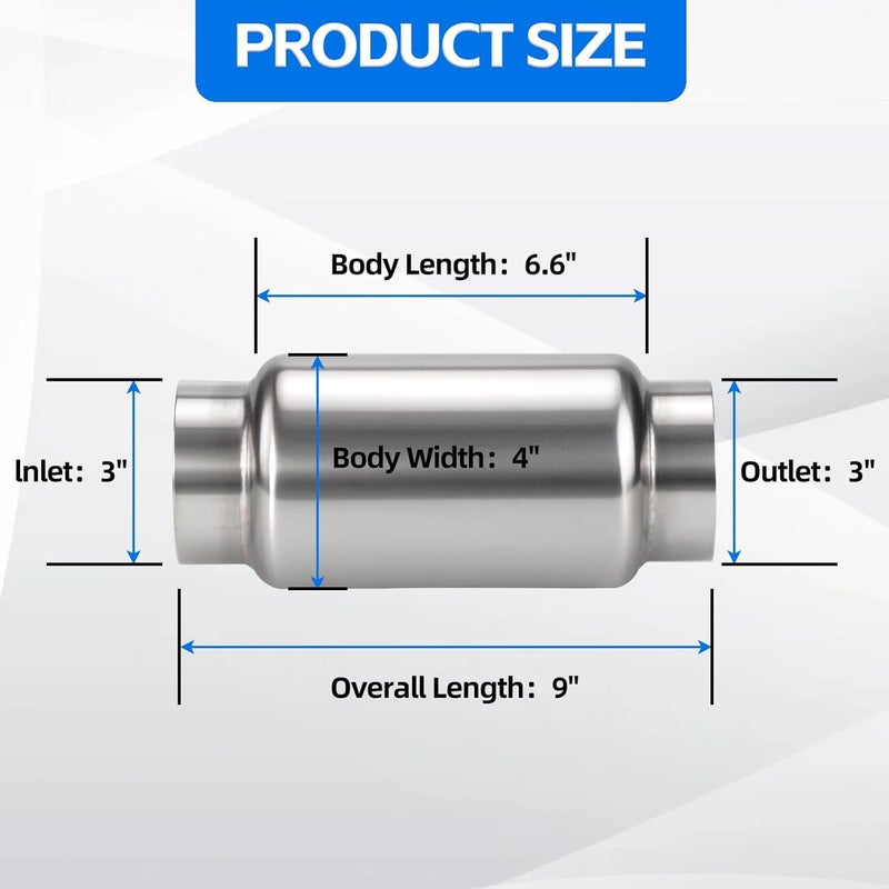 Piclafe 3" Inlet Exhaust Resonator, 3" Inlet/Outlet 9" Overall Length Exhaust Resonator Muffler - Image 2